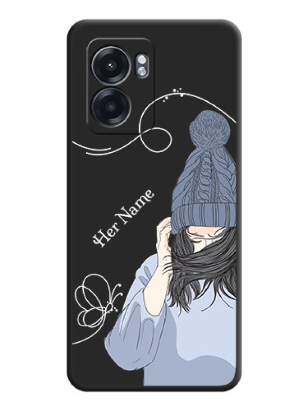 Custom Girl With Blue Winter Outfiit Custom Text Design On Space Black Personalized Soft Matte Phone Covers -Oppo K10 5G