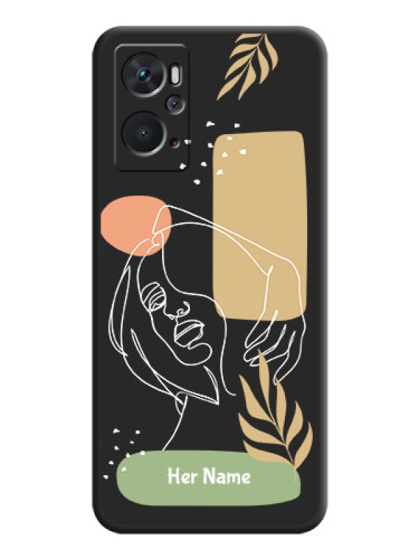 Custom Custom Text With Line Art Of Women & Leaves Design On Space Black Personalized Soft Matte Phone Covers -Oppo K10