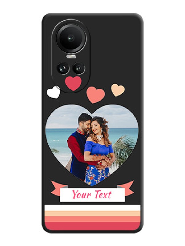Custom Love Shaped Photo with Colorful Stripes on Personalised Space Black Soft Matte Cases - Reno 10 5G