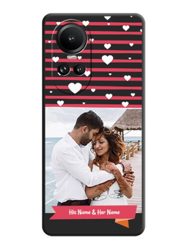 Custom White Color Love Symbols with Pink Lines Pattern on Space Black Custom Soft Matte Phone Cases - Reno 10 5G