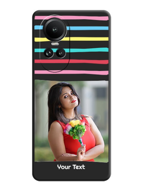 Custom Multicolor Lines with Image on Space Black Personalized Soft Matte Phone Covers - Reno 10 5G