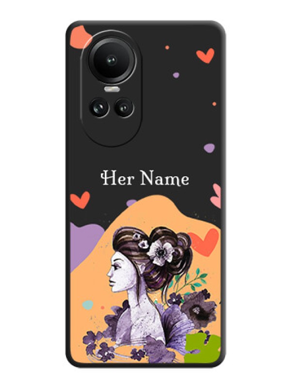 Custom Namecase For Her With Fancy Lady Image On Space Black Personalized Soft Matte Phone Covers - Reno 10 5G