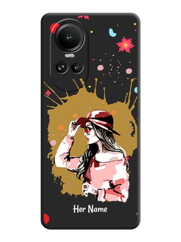 Custom Mordern Lady With Color Splash Background With Custom Text On Space Black Personalized Soft Matte Phone Covers - Reno 10 5G
