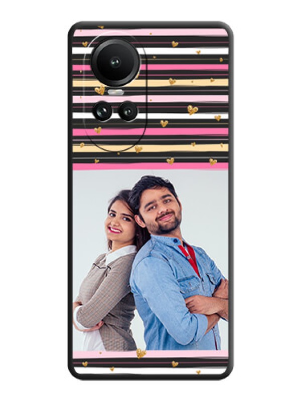 Custom Multicolor Lines and Golden Love Symbols Design - Photo on Space Black Soft Matte Mobile Cover - Reno 10 Pro 5G