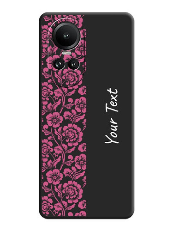 Custom Pink Floral Pattern Design With Custom Text On Space Black Personalized Soft Matte Phone Covers - Reno 10 Pro 5G