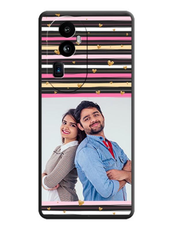 Custom Multicolor Lines and Golden Love Symbols Design - Photo on Space Black Soft Matte Mobile Cover - Reno 10 Pro Plus 5G