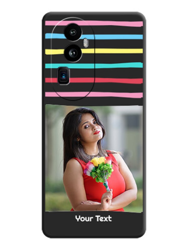 Custom Multicolor Lines with Image on Space Black Personalized Soft Matte Phone Covers - Reno 10 Pro Plus 5G