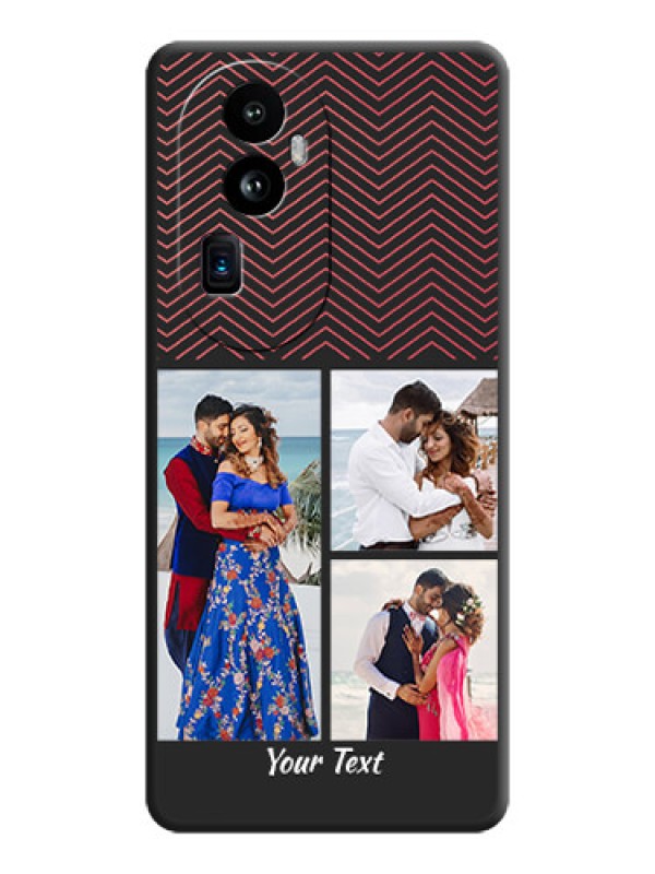 Custom Wave Pattern with 3 Image Holder on Space Black Custom Soft Matte Back Cover - Reno 10 Pro Plus 5G
