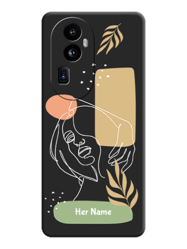 Custom Custom Text With Line Art Of Women & Leaves Design On Space Black Personalized Soft Matte Phone Covers - Reno 10 Pro Plus 5G