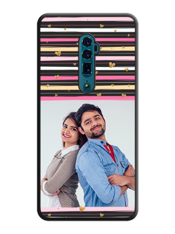 Custom Multicolor Lines and Golden Love Symbols Design on Photo on Space Black Soft Matte Mobile Cover - Oppo Reno 10X Zoom