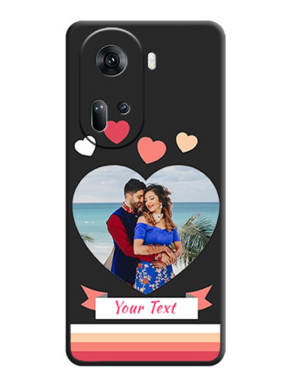 Custom Love Shaped Photo with Colorful Stripes on Personalised Space Black Soft Matte Cases - Reno 11 5G