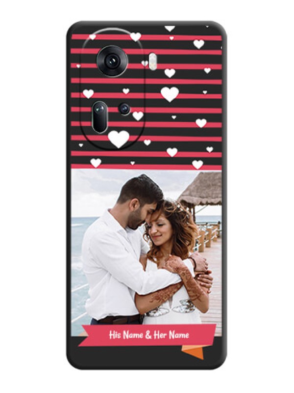 Custom White Color Love Symbols with Pink Lines Pattern on Space Black Custom Soft Matte Phone Cases - Reno 11 5G