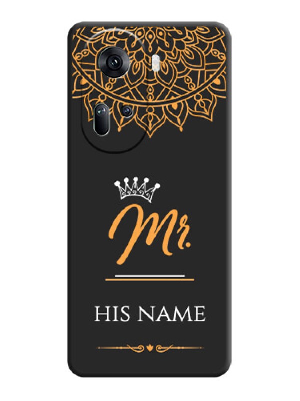 Custom Mr Name with Floral Design on Personalised Space Black Soft Matte Cases - Reno 11 5G