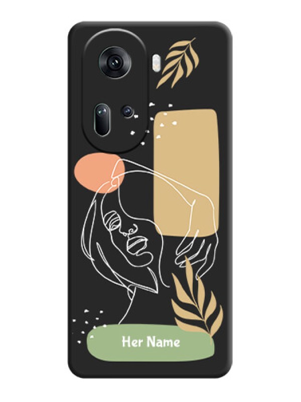 Custom Custom Text With Line Art Of Women & Leaves Design On Space Black Personalized Soft Matte Phone Covers - Reno 11 5G