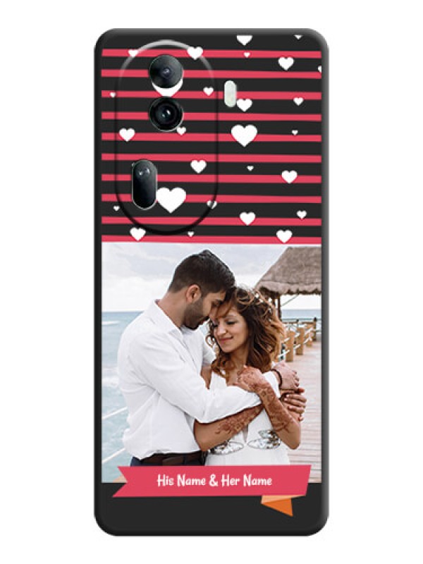 Custom White Color Love Symbols with Pink Lines Pattern on Space Black Custom Soft Matte Phone Cases - Reno 11 Pro 5G