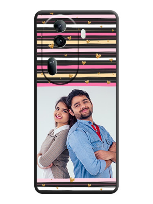 Custom Multicolor Lines and Golden Love Symbols Design - Photo on Space Black Soft Matte Mobile Cover - Reno 11 Pro 5G