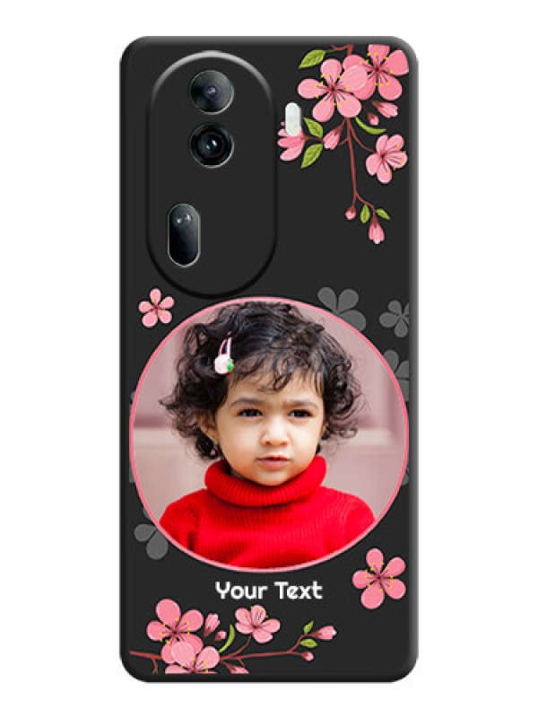Custom Round Image with Pink Color Floral Design - Photo on Space Black Soft Matte Back Cover - Reno 11 Pro 5G