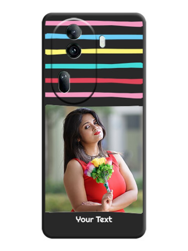 Custom Multicolor Lines with Image on Space Black Personalized Soft Matte Phone Covers - Reno 11 Pro 5G