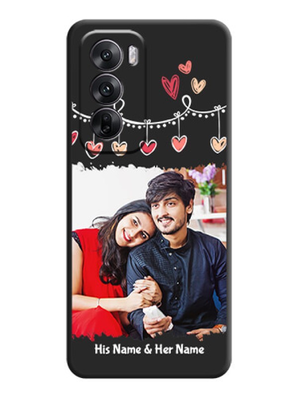 Custom Pink Love Hangings with Name On Space Black Custom Soft Matte Mobile Back Cover - Oppo Reno 12 5G