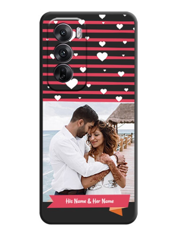 Custom White Color Love Symbols with Pink Lines Pattern On Space Black Custom Soft Matte Mobile Back Cover - Oppo Reno 12 5G