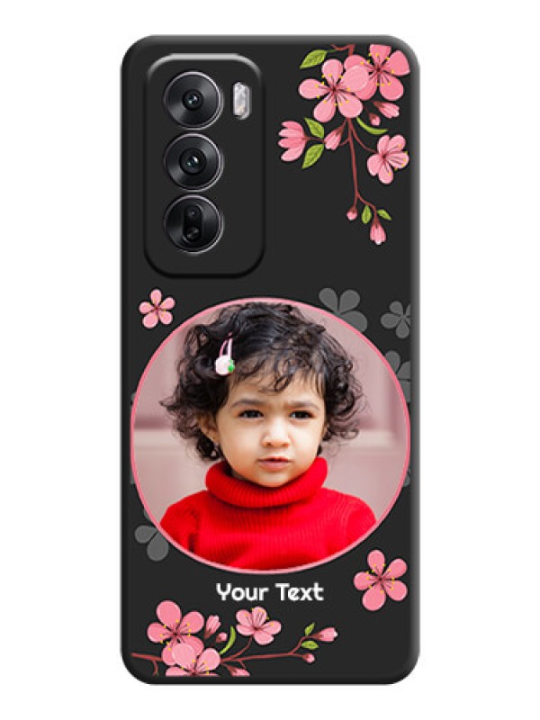 Custom Round Image with Pink Color Floral Design on Photo On Space Black Custom Soft Matte Mobile Back Cover - Oppo Reno 12 5G