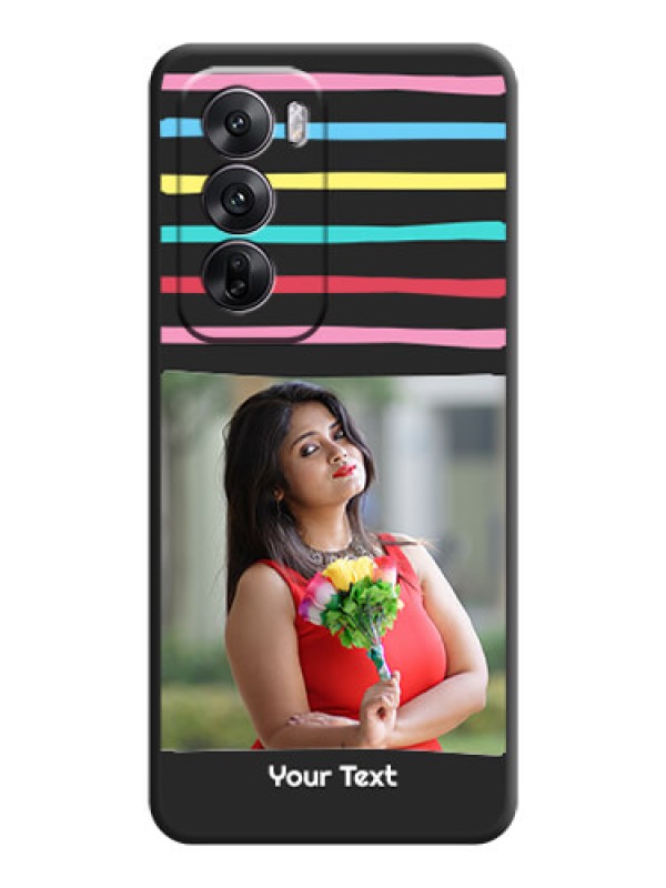 Custom Multicolor Lines with Image On Space Black Custom Soft Matte Mobile Back Cover - Oppo Reno 12 5G