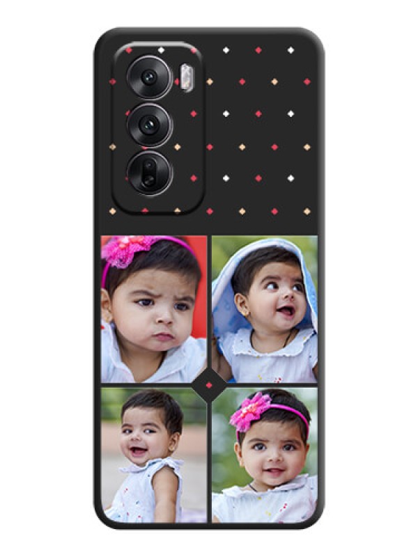 Custom Multicolor Dotted Pattern with 4 Image Holder On Space Black Custom Soft Matte Mobile Back Cover - Oppo Reno 12 5G