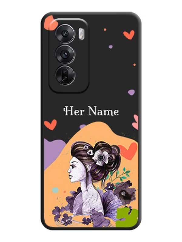 Custom Namecase For Her With Fancy Lady Image On Space Black Custom Soft Matte Mobile Back Cover - Oppo Reno 12 5G