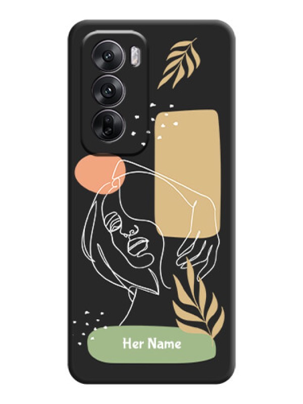 Custom Custom Text With Line Art Of Women & Leaves Design On Space Black Custom Soft Matte Mobile Back Cover - Oppo Reno 12 5G