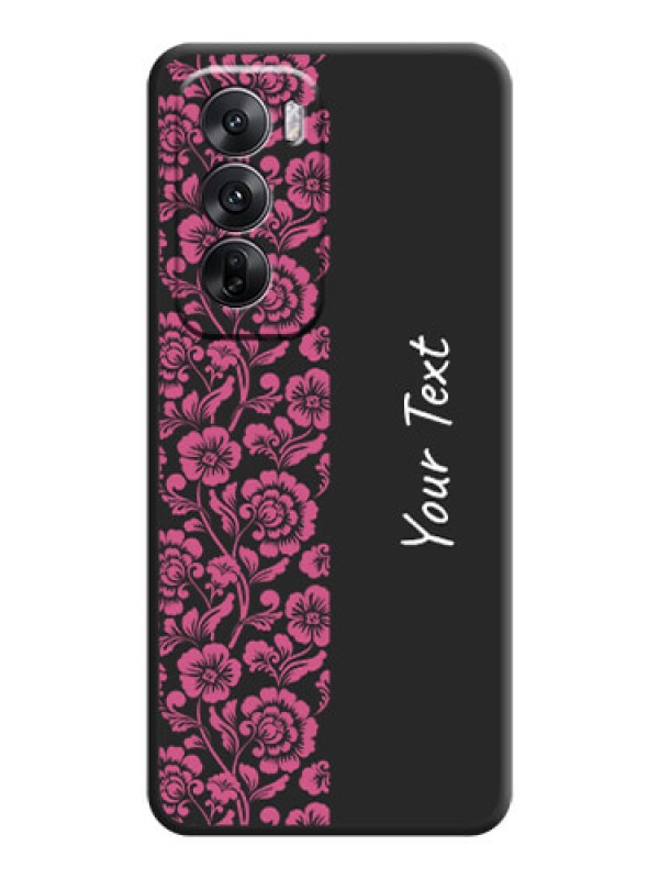 Custom Pink Floral Pattern Design With Custom Text On Space Black Custom Soft Matte Mobile Back Cover - Oppo Reno 12 5G