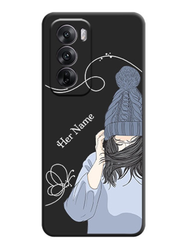 Custom Girl With Blue Winter Outfiit Custom Text Design On Space Black Custom Soft Matte Mobile Back Cover - Oppo Reno 12 5G