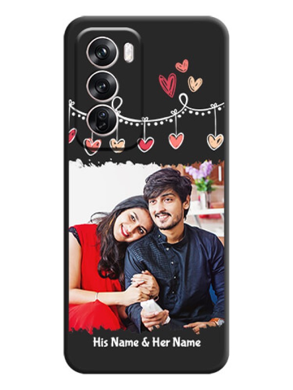 Custom Pink Love Hangings with Name On Space Black Custom Soft Matte Mobile Back Cover - Oppo Reno 12 Pro 5G