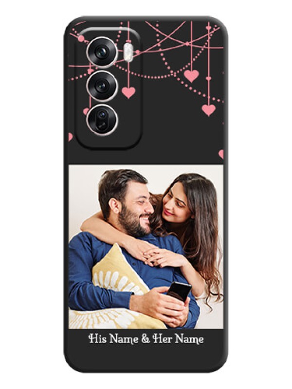 Custom Pink Love Hangings with Text On Space Black Custom Soft Matte Mobile Back Cover - Oppo Reno 12 Pro 5G