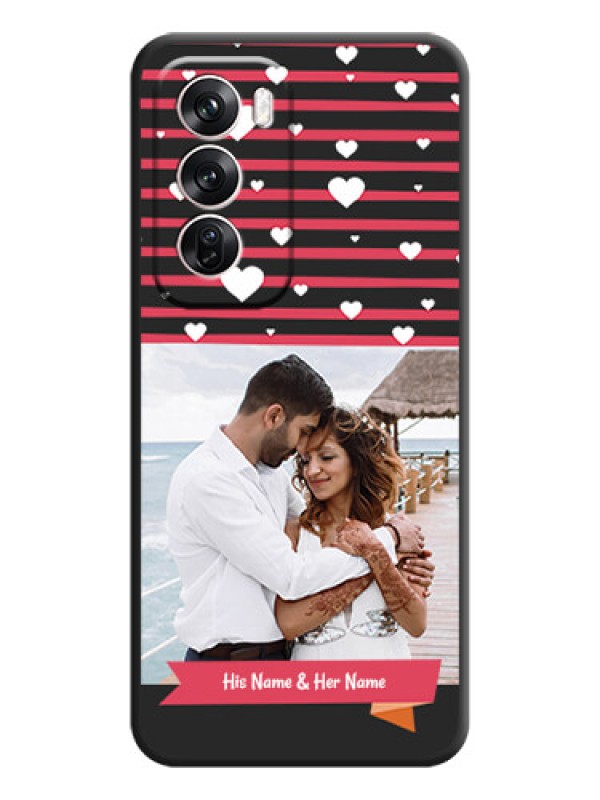 Custom White Color Love Symbols with Pink Lines Pattern On Space Black Custom Soft Matte Mobile Back Cover - Oppo Reno 12 Pro 5G