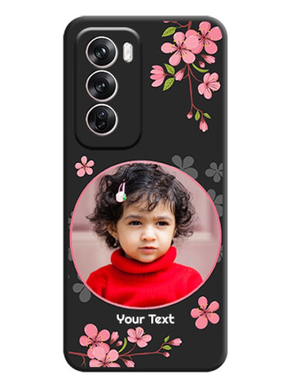 Custom Round Image with Pink Color Floral Design on Photo On Space Black Custom Soft Matte Mobile Back Cover - Oppo Reno 12 Pro 5G