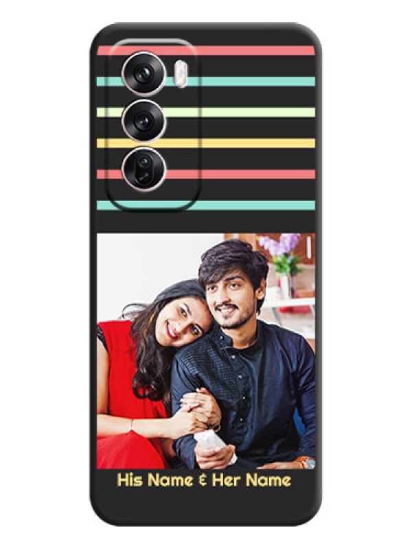 Custom Color Stripes with Photo and Text on Photo On Space Black Custom Soft Matte Mobile Back Cover - Oppo Reno 12 Pro 5G