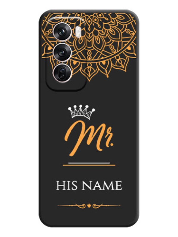 Custom Mr Name with Floral Design On Space Black Custom Soft Matte Mobile Back Cover - Oppo Reno 12 Pro 5G