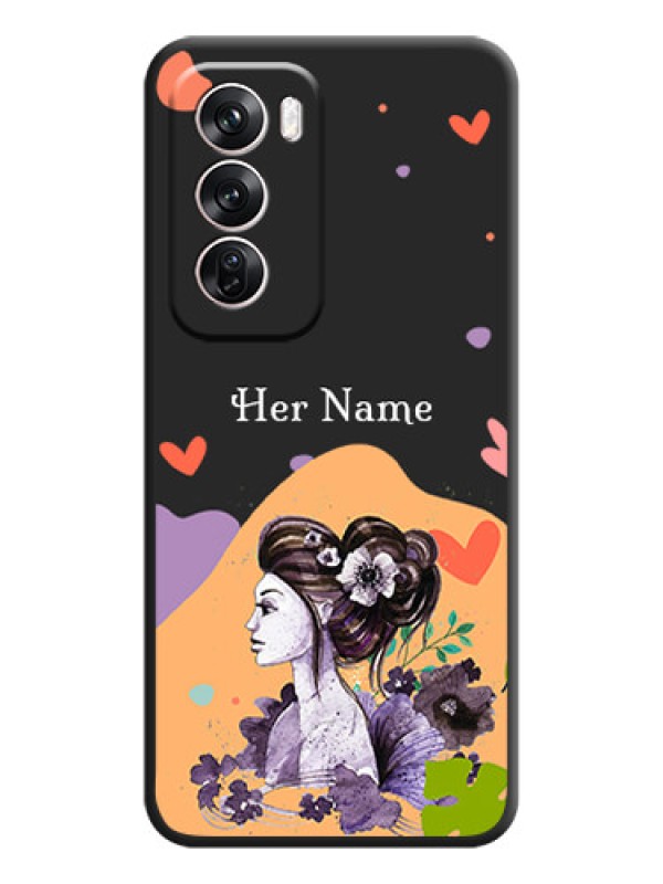 Custom Namecase For Her With Fancy Lady Image On Space Black Custom Soft Matte Mobile Back Cover - Oppo Reno 12 Pro 5G