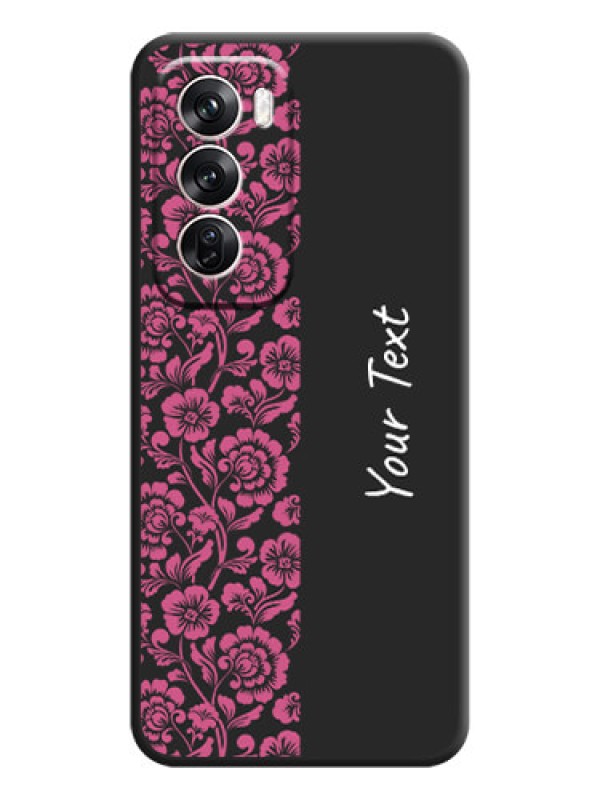 Custom Pink Floral Pattern Design With Custom Text On Space Black Custom Soft Matte Mobile Back Cover - Oppo Reno 12 Pro 5G