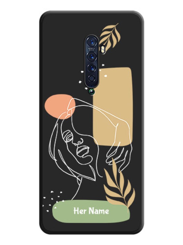 Custom Custom Text With Line Art Of Women & Leaves Design On Space Black Personalized Soft Matte Phone Covers -Oppo Reno 2