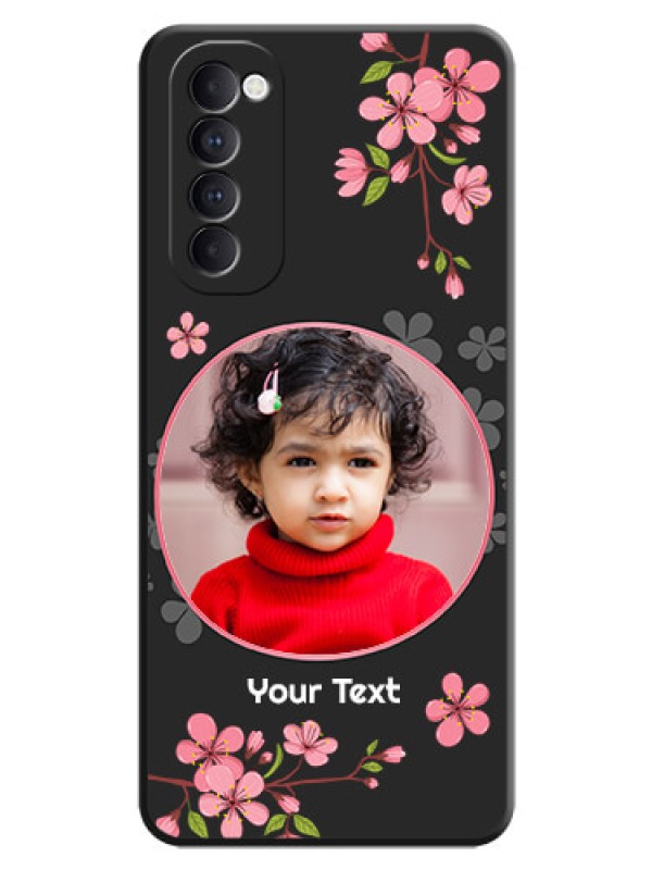 Custom Round Image with Pink Color Floral Design - Photo on Space Black Soft Matte Back Cover - Oppo Reno 4 Pro