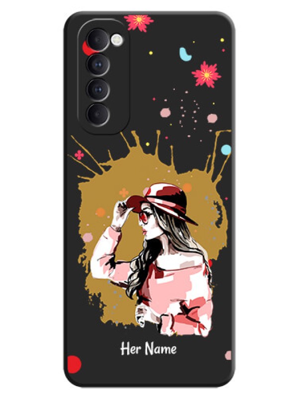 Custom Mordern Lady With Color Splash Background With Custom Text On Space Black Personalized Soft Matte Phone Covers -Oppo Reno 4 Pro