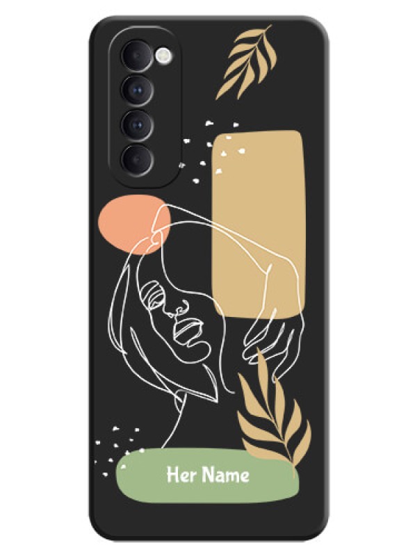 Custom Custom Text With Line Art Of Women & Leaves Design On Space Black Personalized Soft Matte Phone Covers -Oppo Reno 4 Pro
