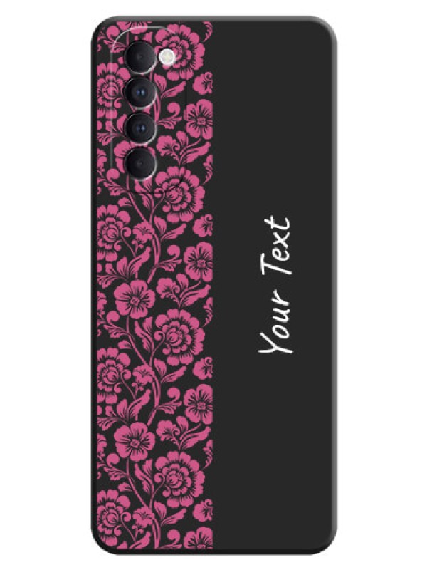 Custom Pink Floral Pattern Design With Custom Text On Space Black Personalized Soft Matte Phone Covers -Oppo Reno 4 Pro