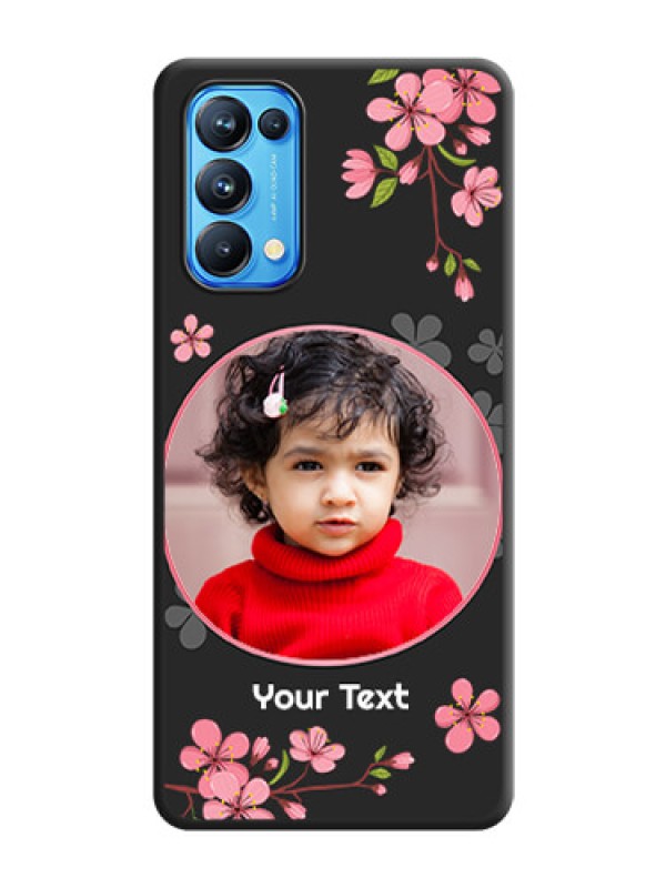 Custom Round Image with Pink Color Floral Design on Photo on Space Black Soft Matte Back Cover - Reno 5 Pro