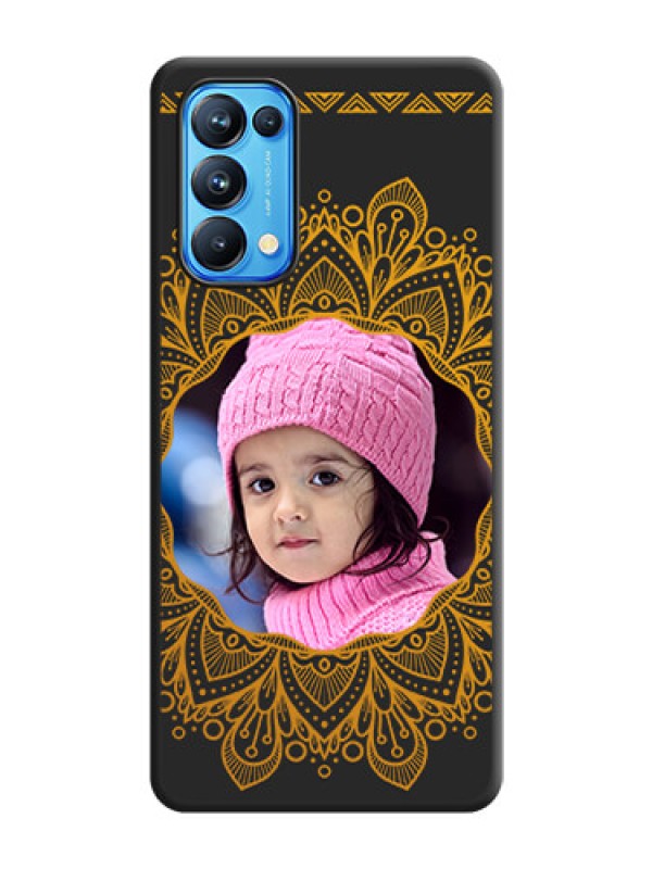 Custom Round Image with Floral Design on Photo on Space Black Soft Matte Mobile Cover - Reno 5 Pro