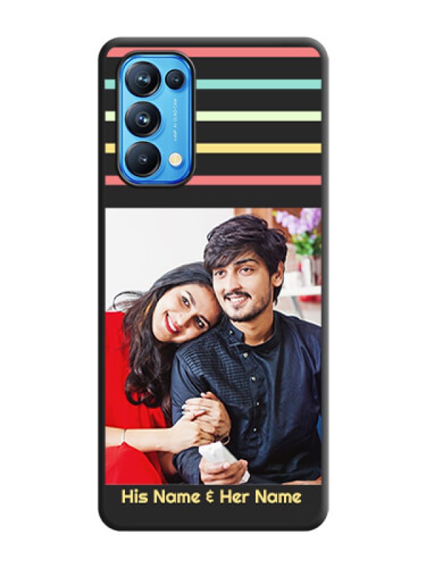 Custom Color Stripes with Photo and Text on Photo on Space Black Soft Matte Mobile Case - Reno 5 Pro