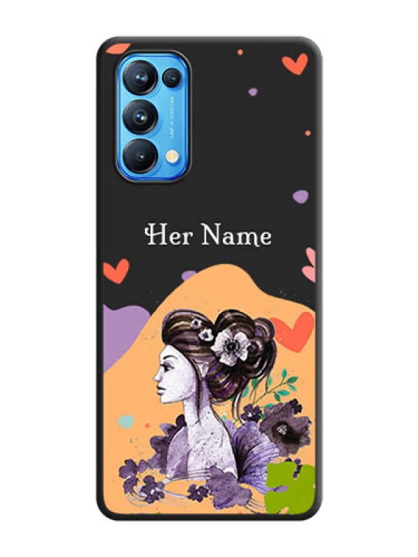 Custom Namecase For Her With Fancy Lady Image On Space Black Personalized Soft Matte Phone Covers -Oppo Reno 5 Pro 5G