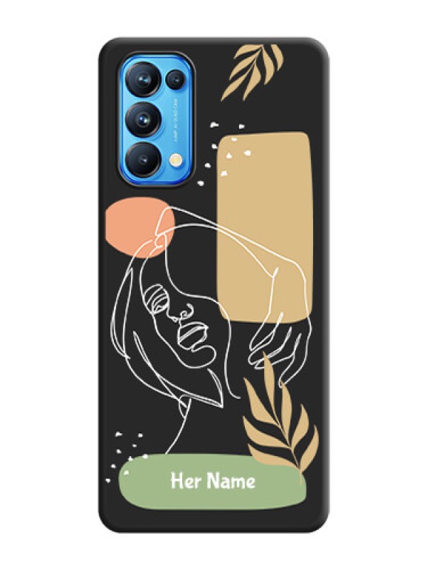 Custom Custom Text With Line Art Of Women & Leaves Design On Space Black Personalized Soft Matte Phone Covers -Oppo Reno 5 Pro 5G