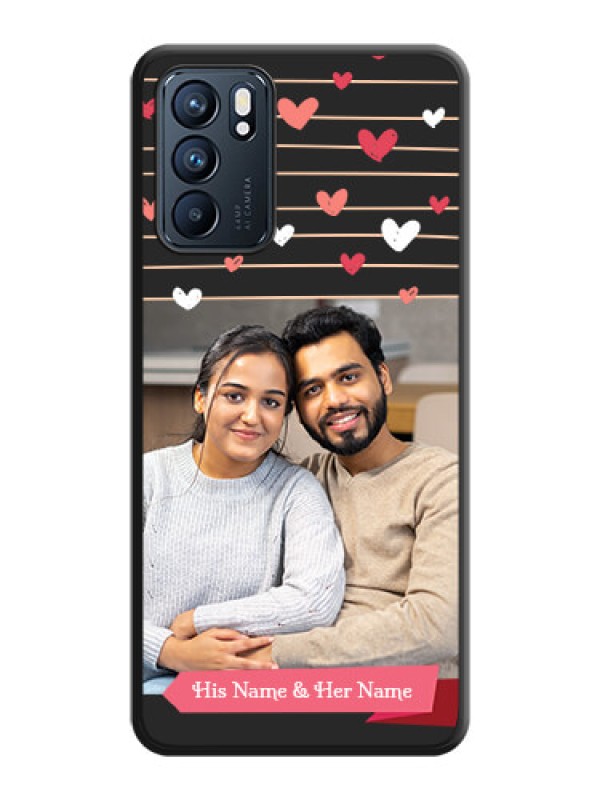 Custom Love Pattern with Name on Pink Ribbon on Photo on Space Black Soft Matte Back Cover - Oppo Reno 6 5G